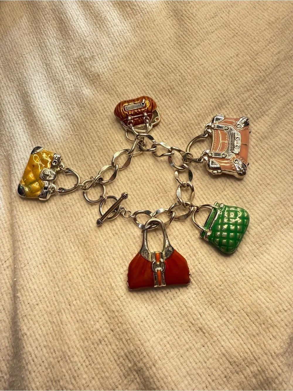 Vintage Y2K / 90s Legally Blonde Style Miniature Enamel Handbag Charm Bracelet